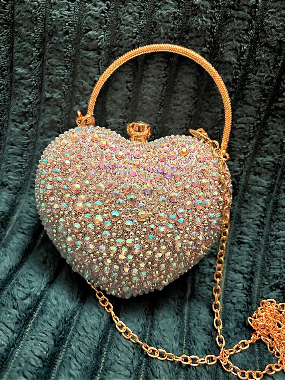 Crystal Heart Clutch in Gold